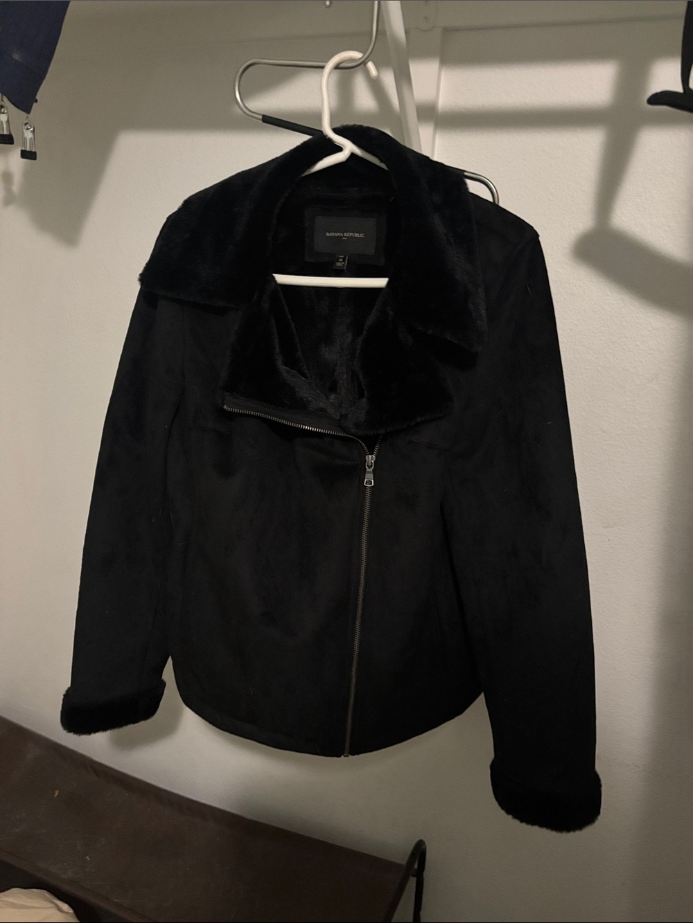Banana Republic Black Faux Fur Trim Zip Jacket